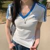 Harajuku Short Sleeve Fashion Pullover Y2k Tops Women's Cotton T Shirt Summer V-Neck Slim Casual T-Shirts for Women