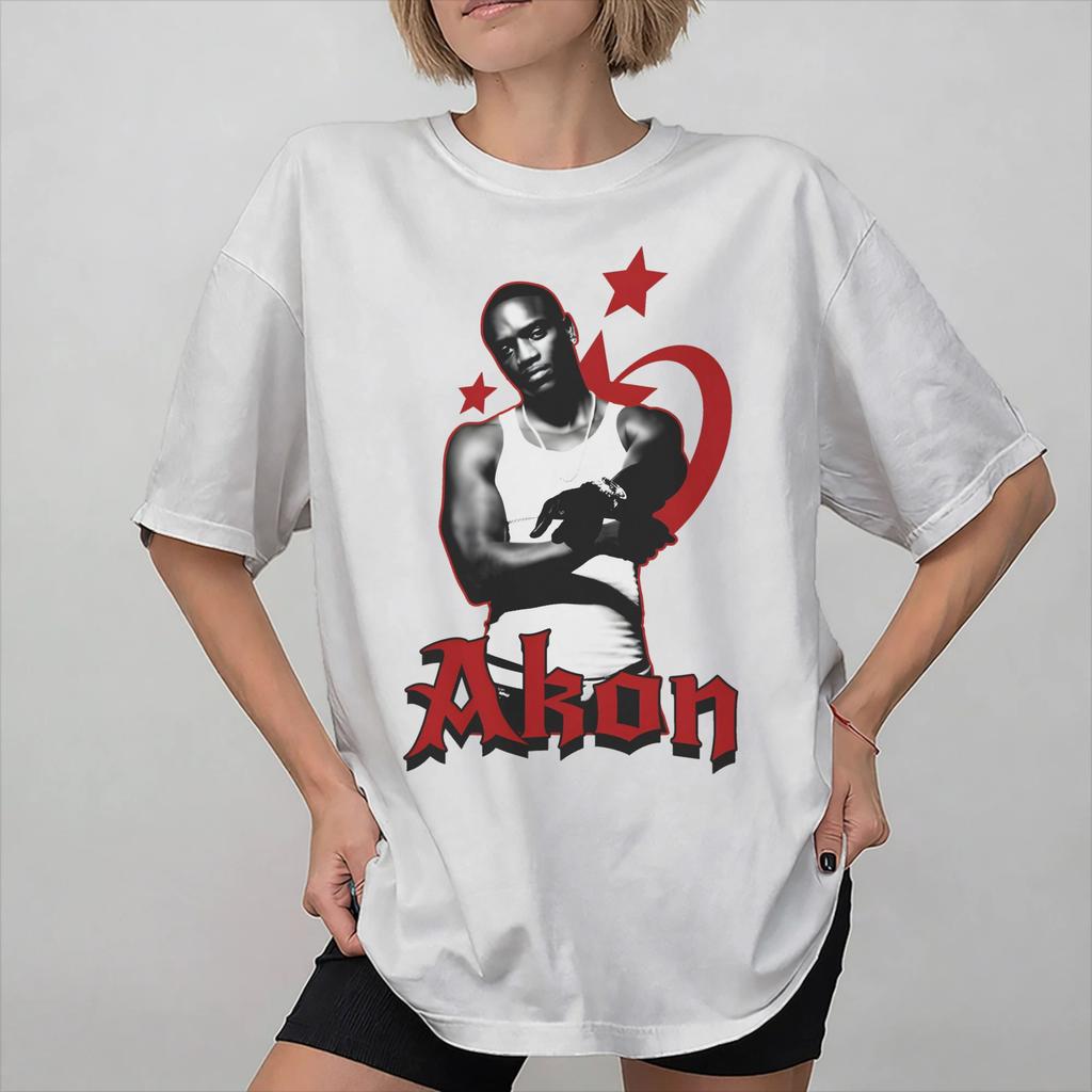 Akon és Neyo Turné Merch Uniszex Póló Pamut Póló Divatos Póló Ruházat