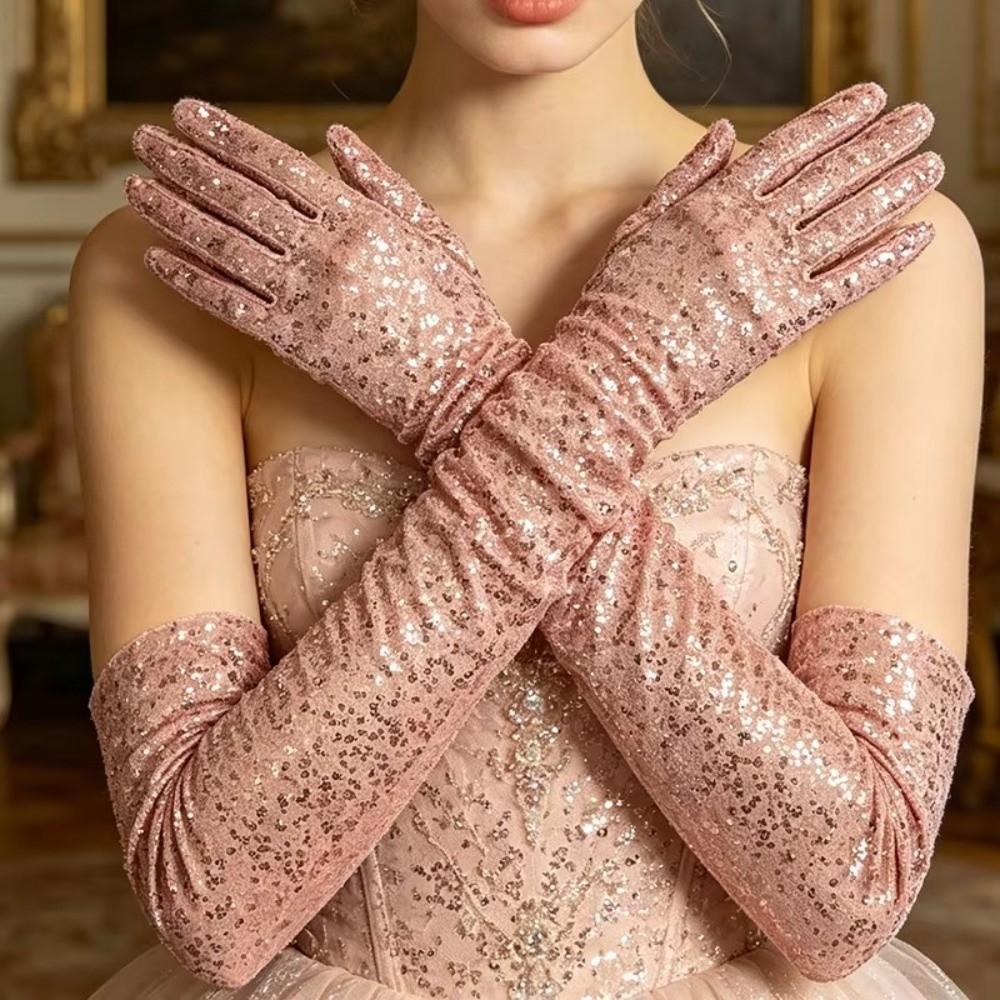 Lange glitzernde Handschuhe Unifarbene Maskenball-Party-Fäustlinge Modische Paillettenhandschuhe Abendparty
