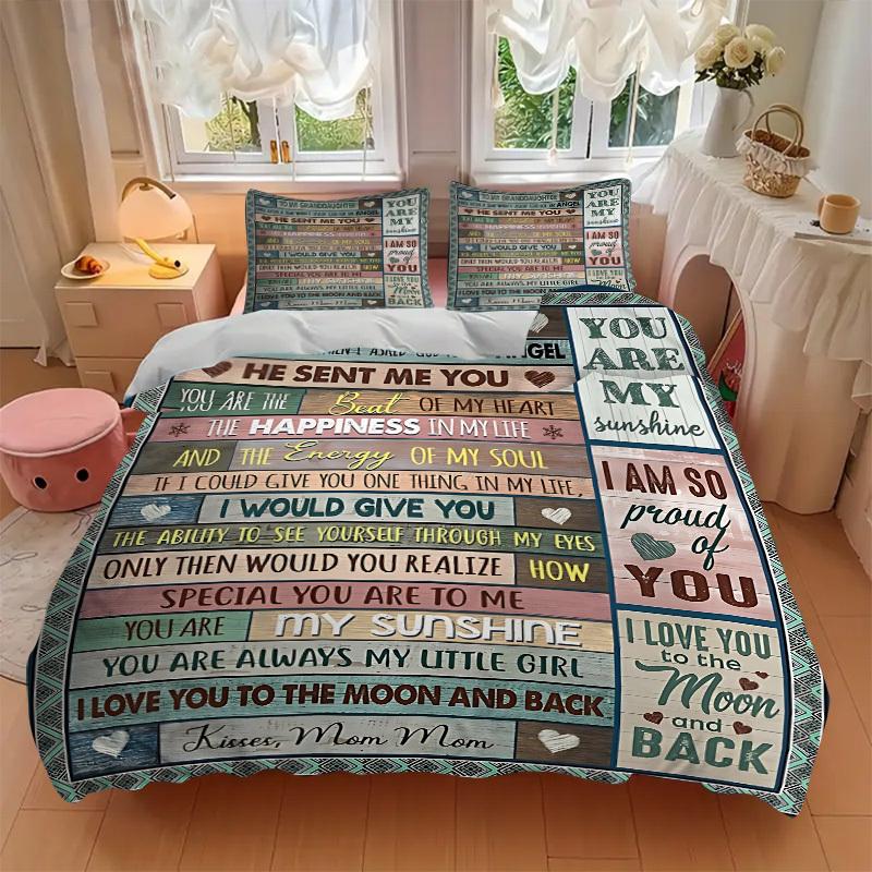 3pcs Granddaughter Love Quotes Duvet Cover Set, Cover For Bedroom Guest Room (1 Duvet Cover + 2 Pillowcase, Without Quilt),  yy250922157