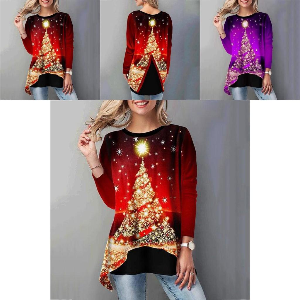Women Christmas Tree Tops Cozy Long Sleeve Casual Xmas Pullover T Shirt Blouse