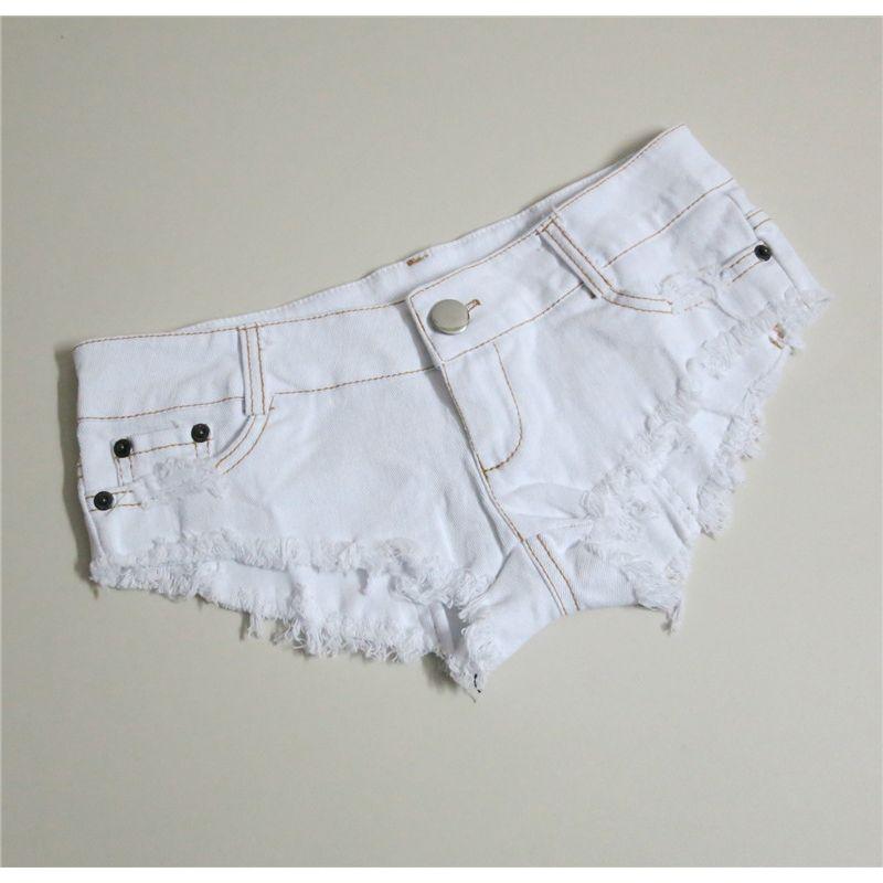 

Sexy European and American Hip-Exposed Worn Low Waist Ultra Short Jeans White S