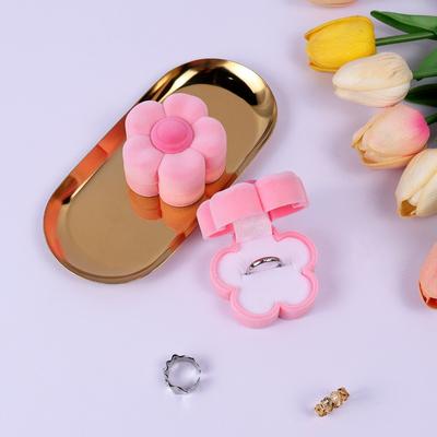 1/2pcs Flocked Flower Ring Box Earring Jewelry Box Jewelry Packaging Box Portable Jewelry Storage Box
