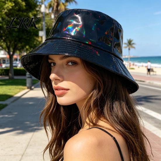 Three-dimensional Bucket Hat Hat, Three-Dimensional Wide Brim Fisherman Waterproof Imitation Leather Cool Metallic Deep Barrel Shine Sun Stage