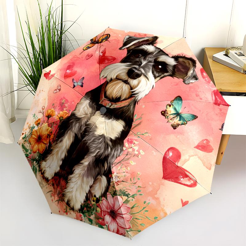 Pink Schnauzer Pattern, Automatic Folding Umbrella, Portable and Foldable Design, 8 Ribs, a Christmas or Birthday Gift.