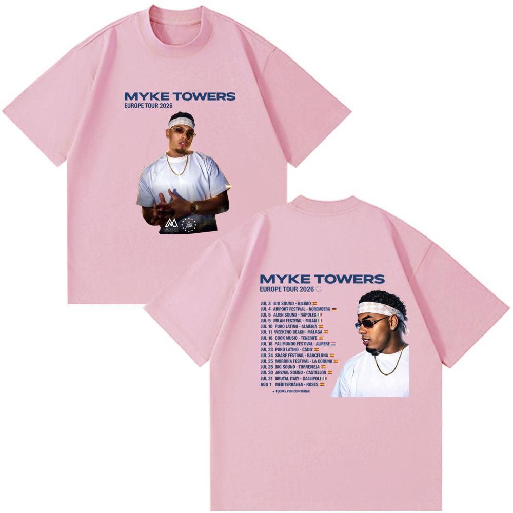 Rapper Myke Towers Europe Tour Date 2026 Tshirt Unisex Women Fashion Streetwear Hip Hop Tee Tops Casual Cotton Short Sleeve T-shirt