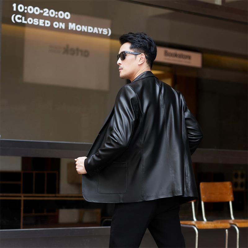 Leather leather jacket men's sheepskin slim handsome suit locomotive light luxury autumn and winter men's suit