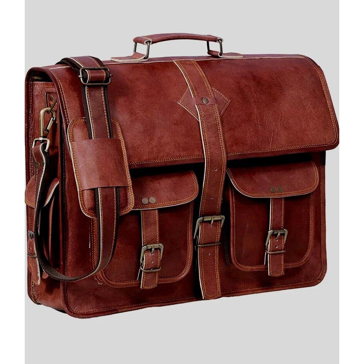 

Коричневая сумка-мессенджер из натуральной козьей кожи Parry s Leather World ручной работы, размер 18 дюймов. 18 x 12 x 4 in коричневый