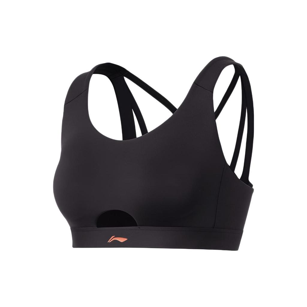 Li Ning Fitness Series Solid Color Medium Support Tight Sports Bra Women Underwear Black AUBS056-4