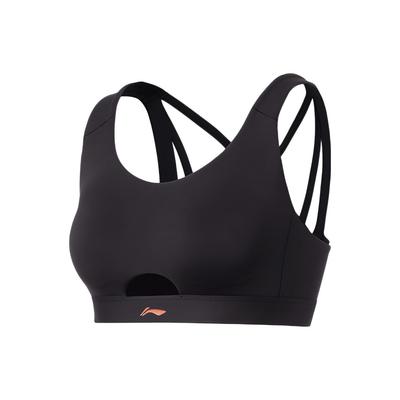 Li Ning Fitness Series Solid Color Medium Support Tight Sports Bra Women Underwear Black AUBS056-4