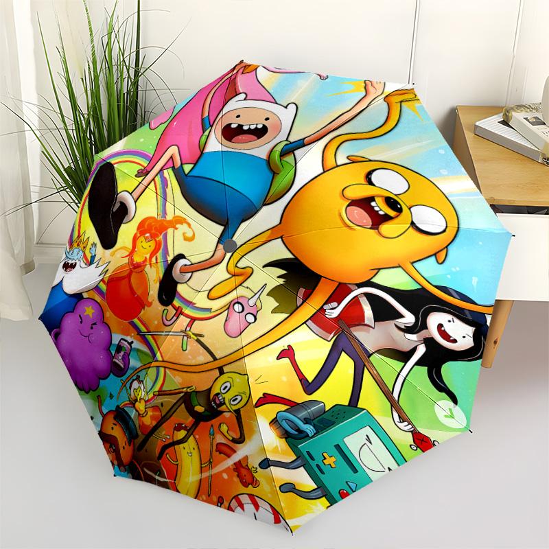 1 PC Automatic Folding Umbrella - Adventure Time Pattern Portable Foldable Design With 8 Ribs Christmas Birthday Gifts