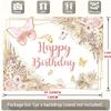 2D Happy Birthday Backdrop Pink Gold Butterfly Floral Party Background Banner