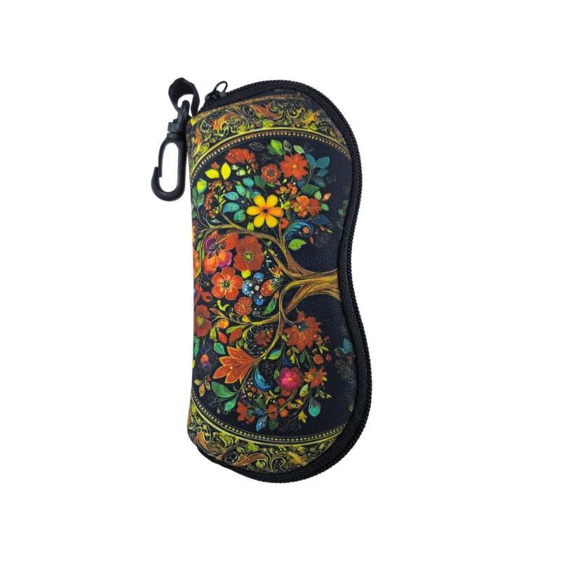 2D Flat Tree Of Life Glasses Case, Ultra-Light Portable Zip Pouch W/ Keychain, Unisex For Regular/Reading Glasses,Zipper