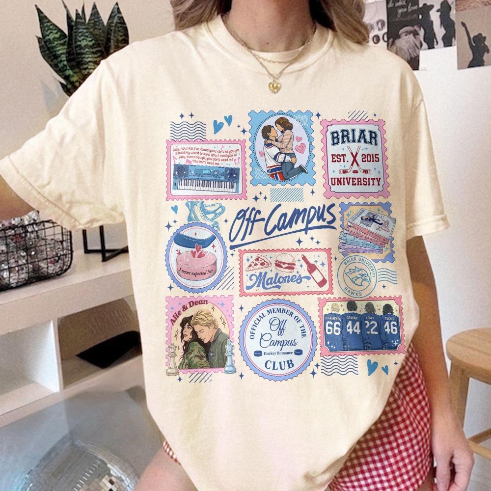 Off Campus Briar Garrett & Hannah Romantic Graphics Unisex Shirt Men's Women's 100%Cotton O-neck Retro Ice Hockey Jersey Tshirt