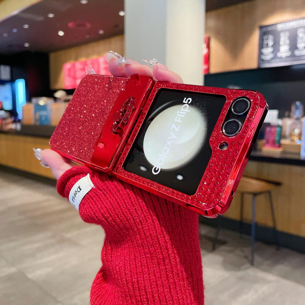 New Samsung Zflip6 Glitter Ring Holder Mobile Phone Case Suitable for Zflip5 Fashionable Women's Star Flash Diamond