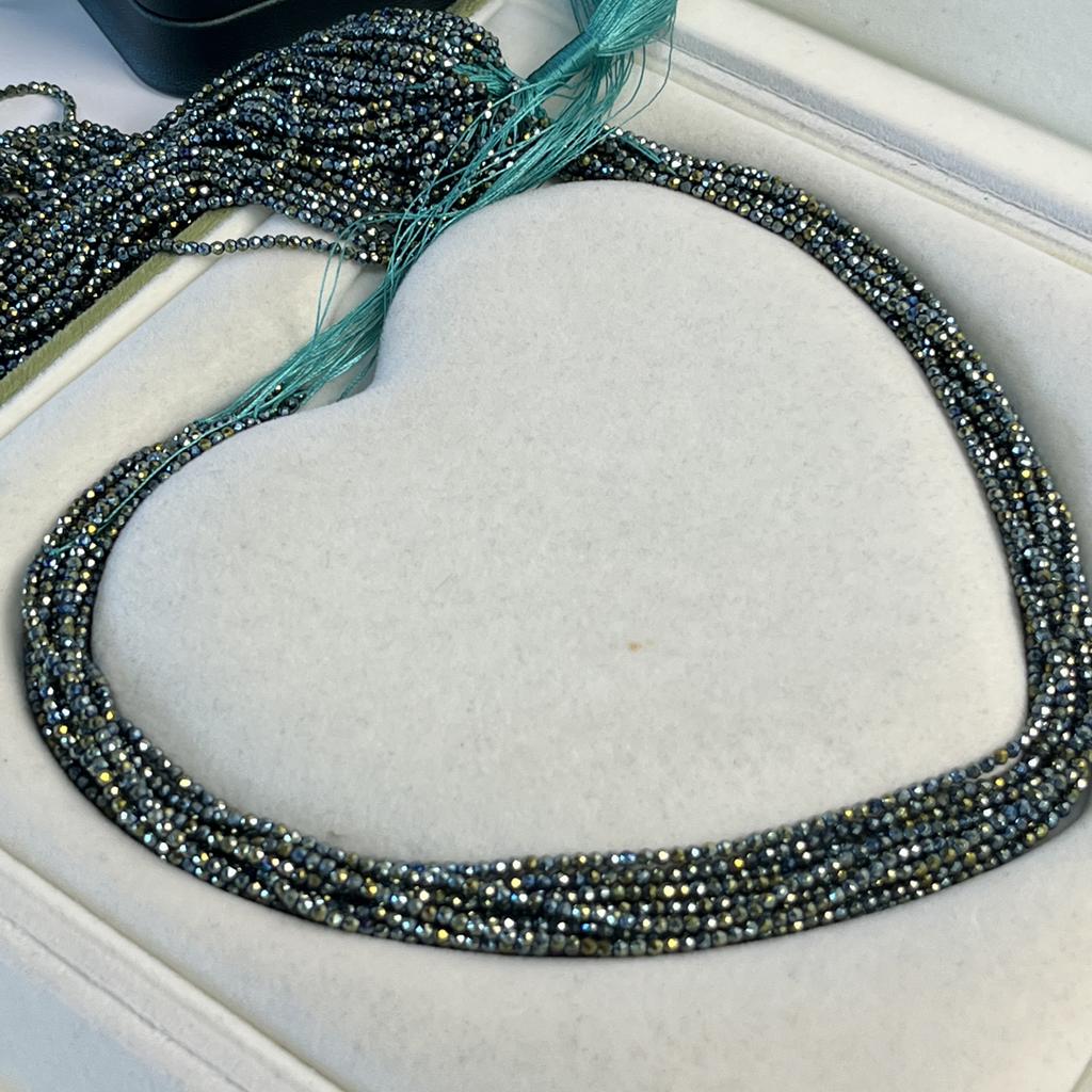 5String, Small Beads 2mm/3mm, Green Iridescent Plated Glass Beads, Loose Spacer Beads for Jewelry Making DIY Necklace Bracelet Accessories 38cm