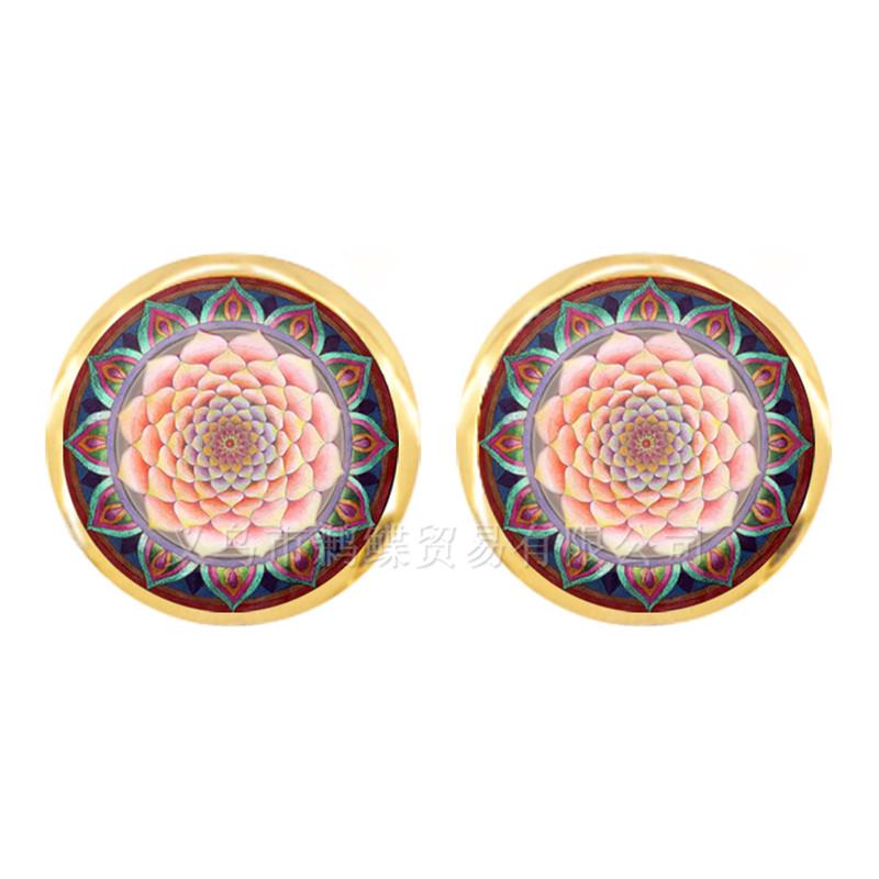 Enamel Mandala Lotus Earrings Henna Yoga Jewelry Stud Earrings For Women Charm Art Picture OM Symbol Buddhism Zen Glass Jewelry
