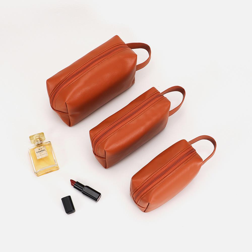 PU Toiletry & Makeup Bag - Multifunctional Travel Storage Small Brown