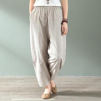 Women's Wide-Leg Linen-Cotton Harem Pants - Slim, Casual, Nine-Tenths Length