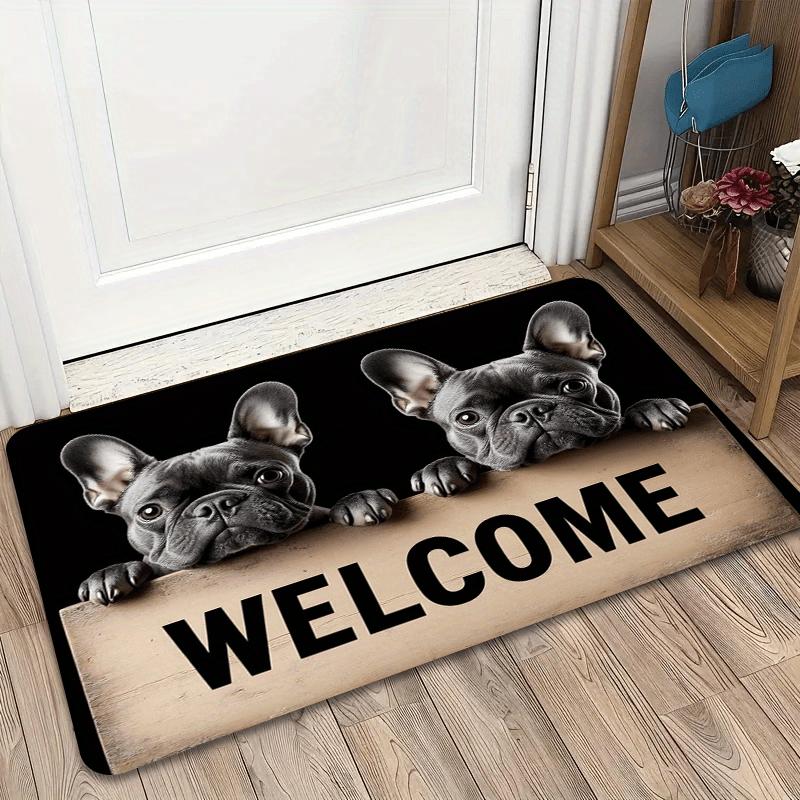 

VIKAMA Cute French Bulldog Welcome Doormat Non-Slip Entrance Rug Absorbent Pet Friendly Door Mat Home Decoration 40cm x 60cm