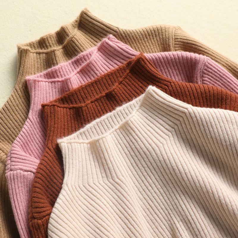 Half High Neck Solid Color Sweater Women Knit Bottoming Shirt Pit Thread Long Sleeved Slim Pullover Simple Casual Commut Harajuku Style Autumn Winter