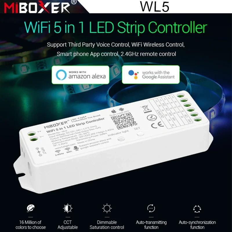 

Miboxer WL5 2.4G 5 IN 1 WiFi LED Controller For Single color CCT RGB RGBW RGB+CCT Led Strip APP/TUYA /Third Party Voice Control