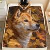 Shiba Inu and Leaves Pattern Flannel Blanket, High Quality Comfortable for All Seasons, Home Decor, Warmth and Comfort, Perfect for Gifts.
