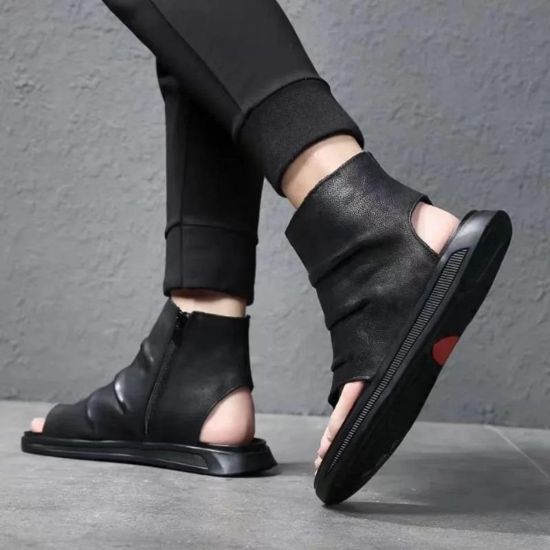 Men's Cool Boots High Quality Cow Leather Sandals Casual High Top Cool Boots Summer Open-toe Cool Boots Designer Pinch Toe Botas