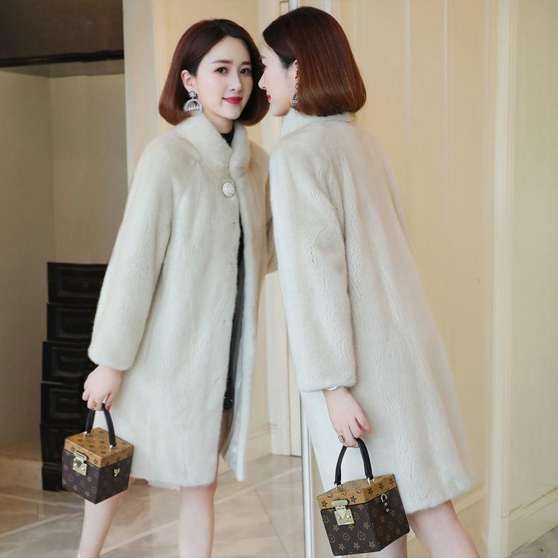 Autumn and Winter New Haining Imitation Mink Fur Coat Medium and Long Stand-up Collar Thickened Imitation Mink Coat Mother Outfit