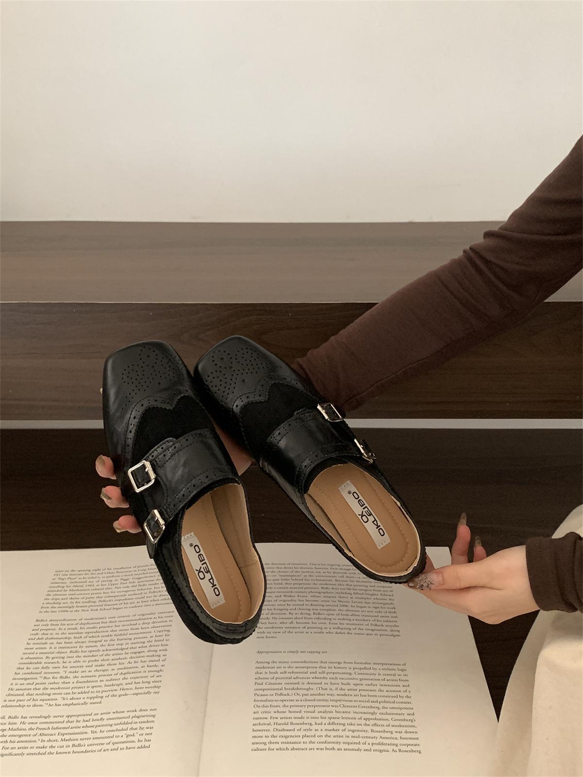 

Плоские британские ретро резные маленькие кожаные туфли женские универсальные квадратный носок броги одинарные туфли леопардовый принт Мэри Джейн 39 чёрный