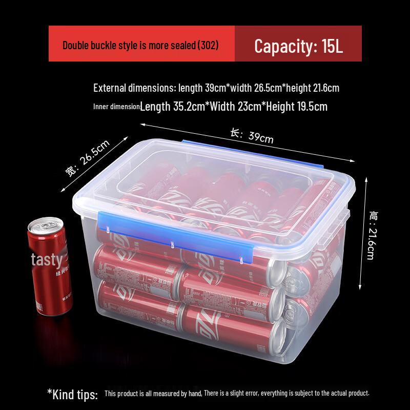 15L Deep Rectangular Plastic Food Storage Container with Double Buckles