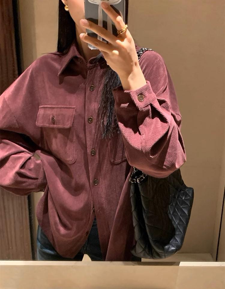 Women's Retro Corduroy Shirt Jacket - Casual, High-End, Loose Fit for Autumn and Winter.