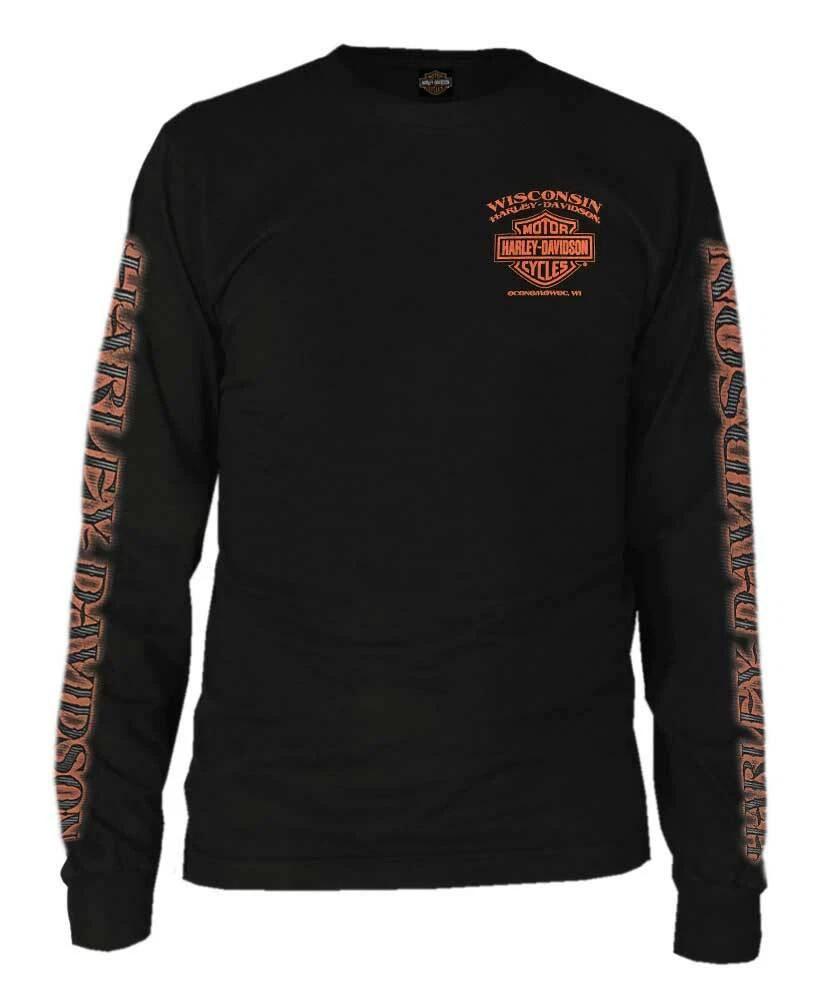 Harley-Davidson Herren Langarmshirt mit Rundhalsausschnitt, Motiv Adler Kolben, Schwarz 3XL black