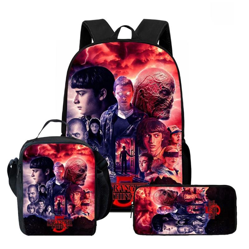 Kids Cartoon Printed Backpack Set Elementary School Bookbag Lunch Bag Pencil Case 3-Piece Bundle With Ergonomic Support