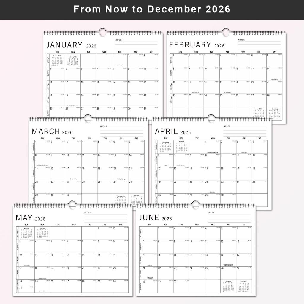 KOPEESY Wall Calendar 2026, Months Calendar 2026 from Now To December 2026, 14.5" X 11" Monthly Calendar with Thick Paper and Julian Dates for Office