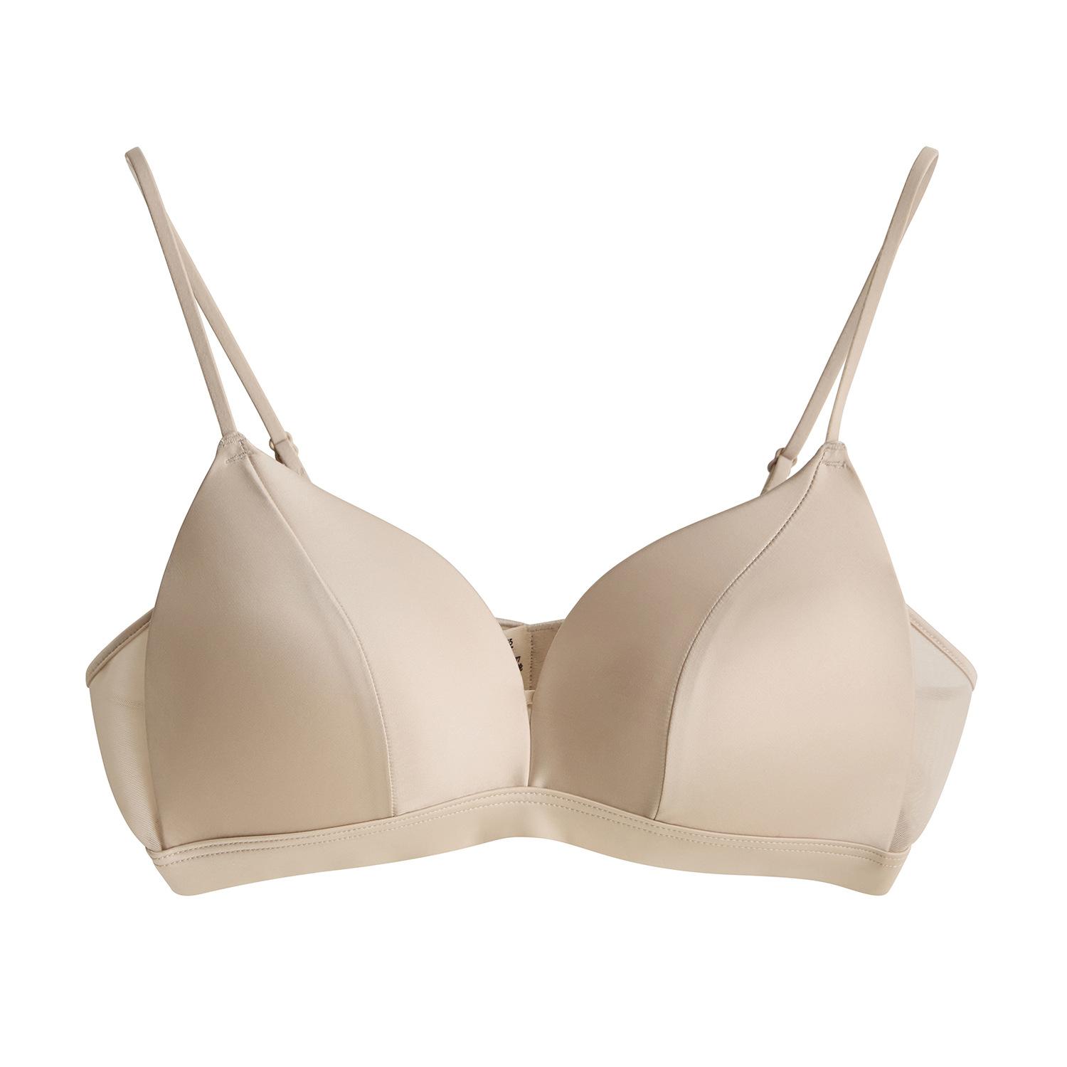 French floating triangle cup silk underwear women s summer thin one-piece no steel ring gathering bra S