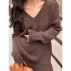 Autumn Winter V-neck Loose Pullover Sweater Set Knitted Elegant Skirts Women Casual Two-piece Set Fashion Outfit Simple Solid Color Office Clothing