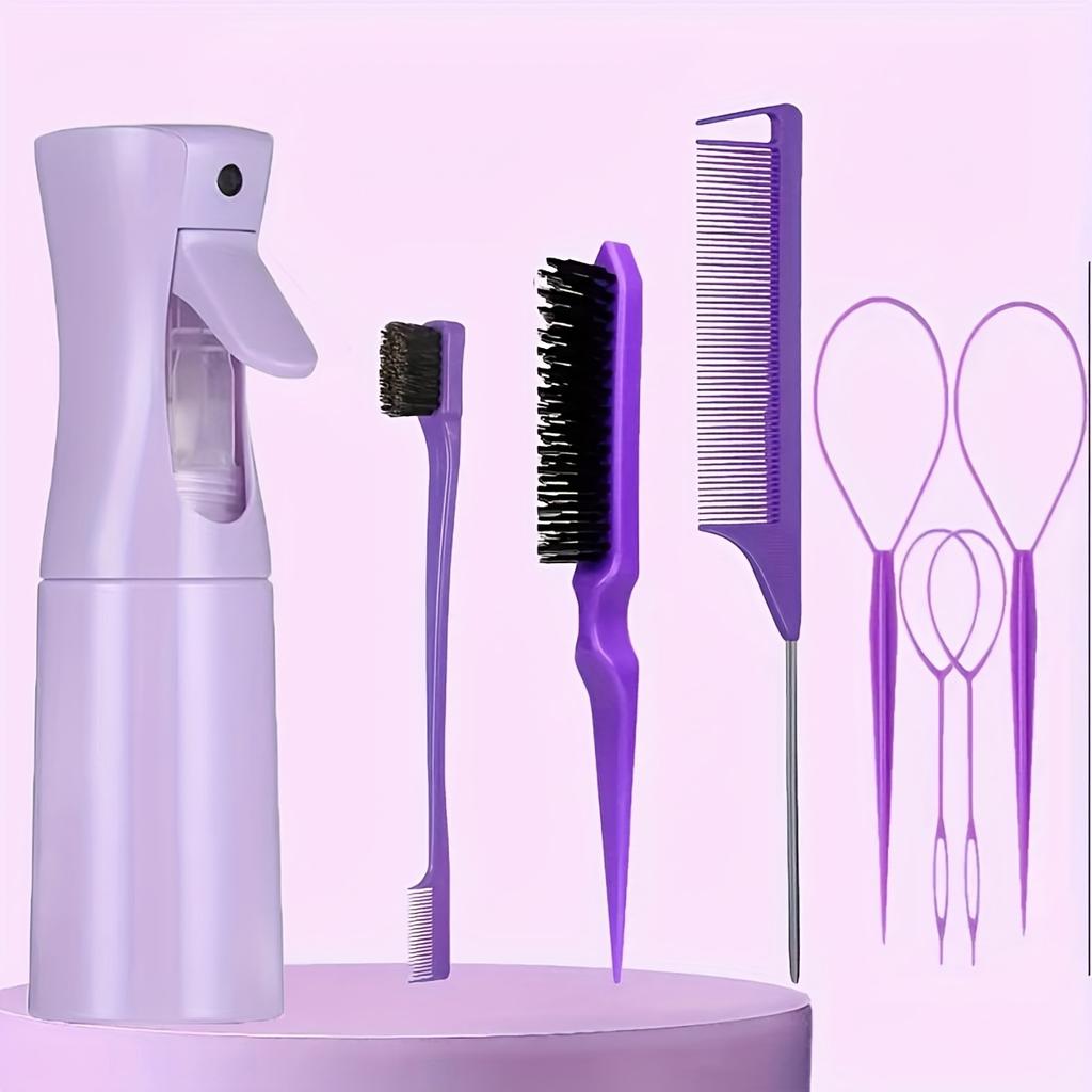 8pcs Hair Braiders Set with 200ml Water Spray Bottle Rat Tail Edge Comb Teasing Brush Hair Beauty Styling Accessories Kit