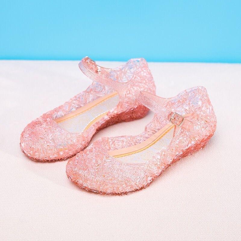 Dziewczęce Buty Księżniczki na Niskim Obcasie Dziecięce Nowe Letnie Sandały Dziewczęce PVC Żelkowe Buty Kopciuszek Kryształowe Buty Dziecięce Sandały na Koturnie