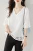 Blouse Summer Top Short Sleeve Flare Feminine Shirt Pullover Loose Fit Neat Stylish [H. Zroy] Women's V-neck