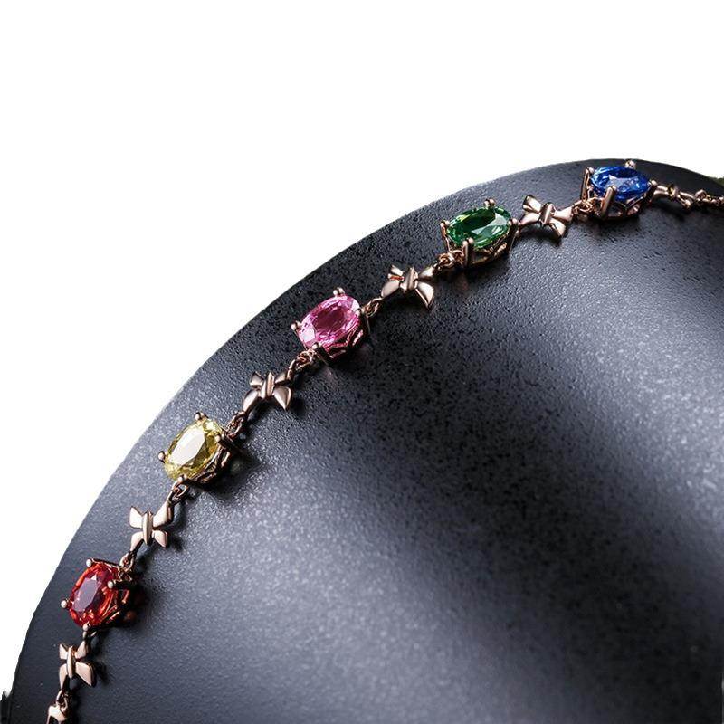 18k Gold Plated Spiral Bracelet with Colored Gemstones and Diamonds for Women