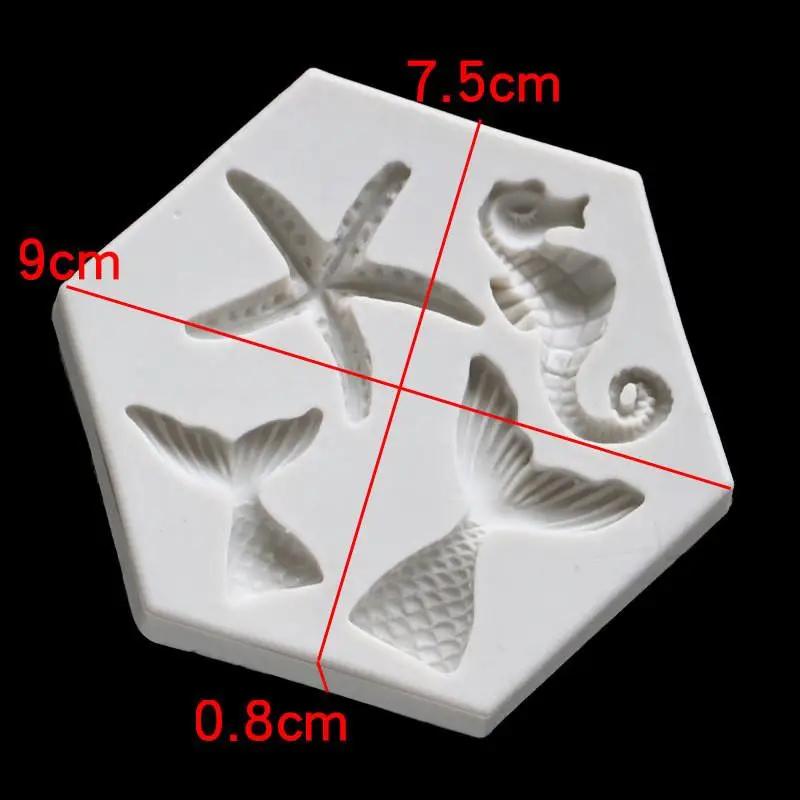 Ocean Series DIY Baking Size Fish Tail Starfish Seahorse Liquid Silicone Mold Fondant Mold
