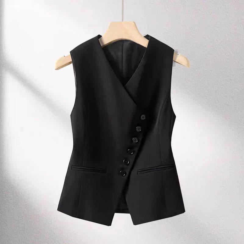 Frühling Herbst V-Ausschnitt Ärmellos Fortgeschrittene Damen Blazer Weste Mantel Einreihig Kurz Damen Anzug Weste Jacke