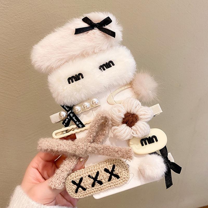 10 stk Dame Side Barrettes Hodeplagg Vinter Plysj Drakts Tiara Hårtilbehør For Jenter Hårspenner