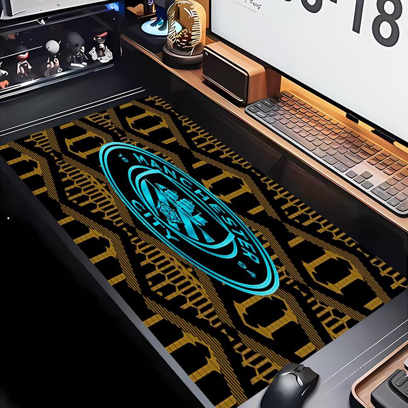 Manchester City Fußballclub Thema Premium Rutschfestes Mauspadd mit Genähten Kanten, Strapazierfähiges Gummi-Material, für Schreibtisch & Gaming Tolle Geschenke