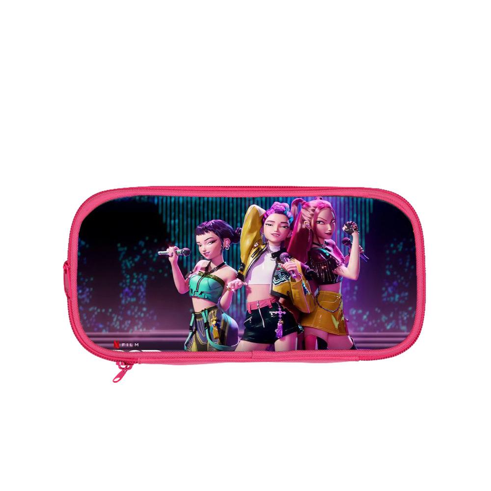 Huntrix Kpop student pink double-layer pencil bag Kpop witch hunting girl group student storage stationery bag pencil bag