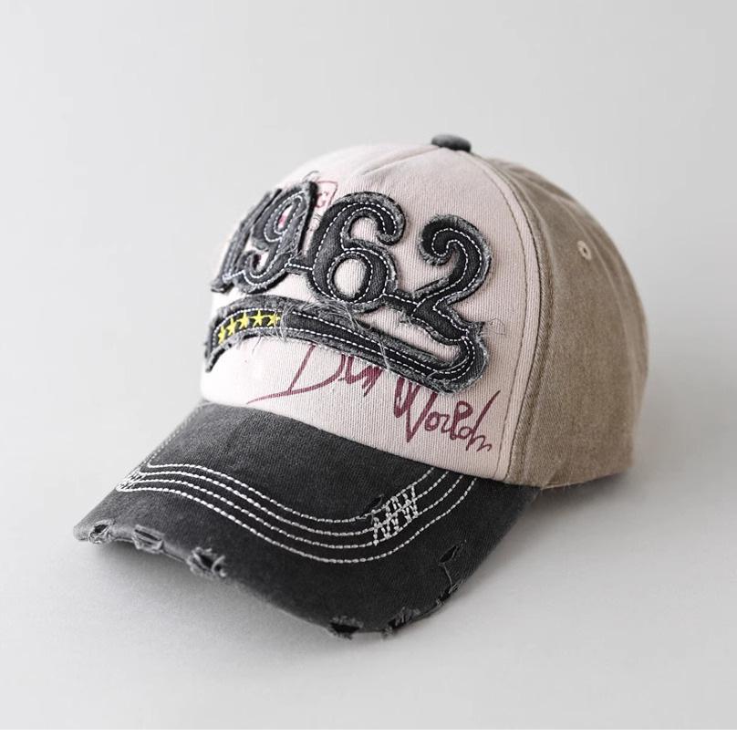 

New Sun Hat Retro Letters Baseball Hat Men s Color Blocking Old Washing Cotton Duck Cap