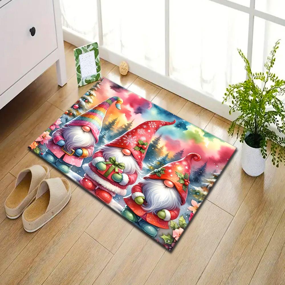 1pc Gnome-Themed Area Rug, Polyester Crystal Velvet, Durable Multi-Purpose Floor Mat for Living Room, Bedroom, Game Room,