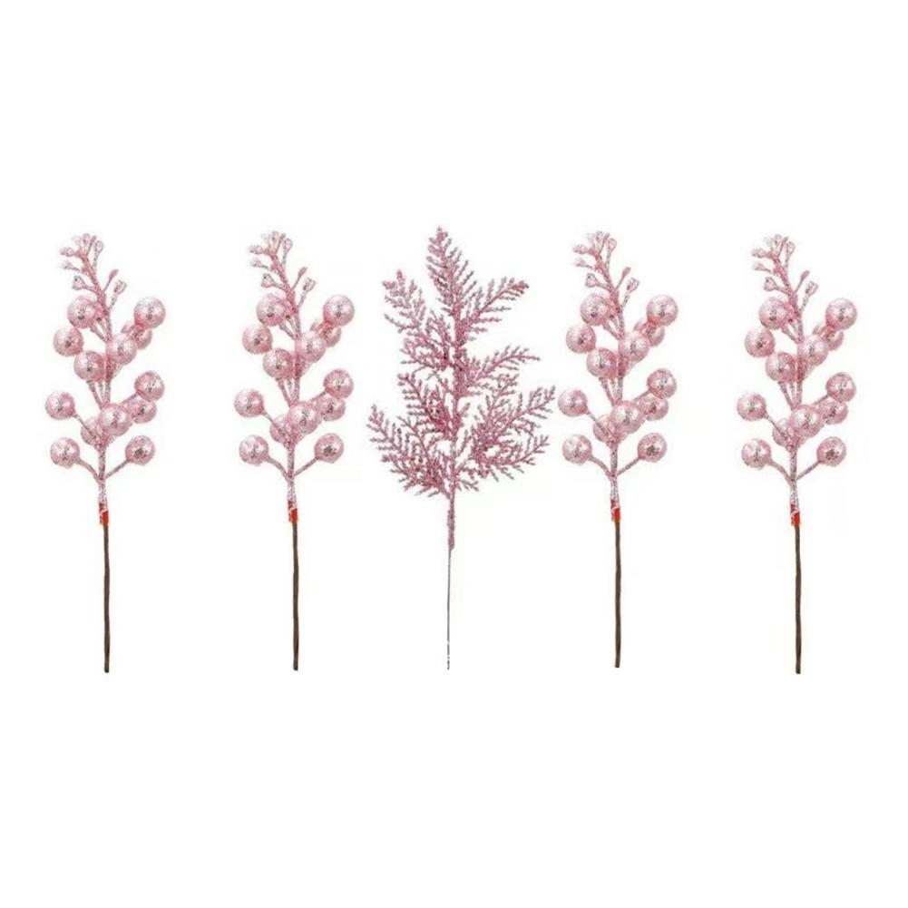 Christmas Decoration Glitter Berrie Artificial Foam Flower Bouquet Christmas Tree Ornaments Red Gold Silver Fake Berries Branch