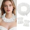 Adjustable Tie Collar Lace Ruffle And Wrist Cuff Sleeves Set, Vintage Clown for Dress Costume, White Victorian Choker Accessories Halloween